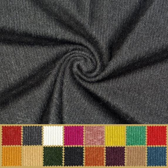 LitLook Razzle Dazzle Shaggy Knit Fabric by the Yard - 4-Way Stretch 250 GSM Sweater Fabric for Jackets, Costumes, Scarves, Loungewear - Charcoal