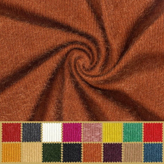 LitLook Razzle Dazzle Shaggy Knit Fabric by the Yard - 4-Way Stretch 250 GSM Sweater Fabric for Jackets, Costumes, Scarves, Loungewear - Rust