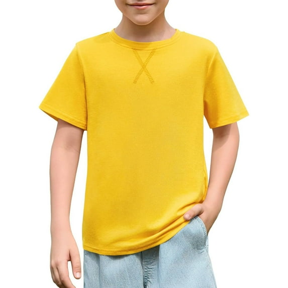 Razzly Big Boy's T-Shirts for Boy,Solid Color Short Sleeves Boys Cotton T Shirt Teen Boys Athletic Shirts Boys Summer Shirts(Yellow,13-14 Years)