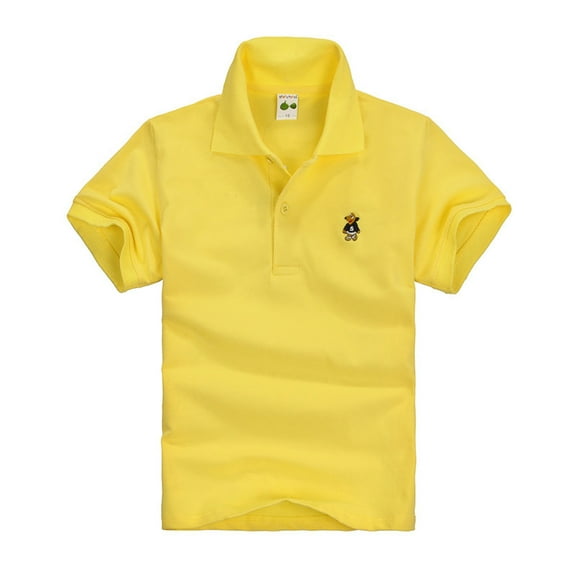 Razzly Big Boys Golf Shirts, Solid Color School Uniform for Boys Tween Tops Short Sleeve Button Closure Funny Golf Shirt(Yellow,11-12 Years)