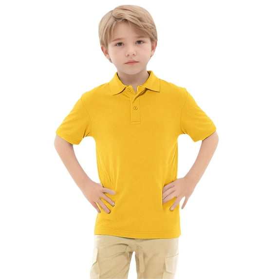 Razzly Big Boys Golf Shirts, Solid Color Sport Boys Polo Shirts Tween Tops Short Sleeve Soft & Comfortable Boys' Hawaiian Shirts Short Sleeve(Yellow,12-13 Years)