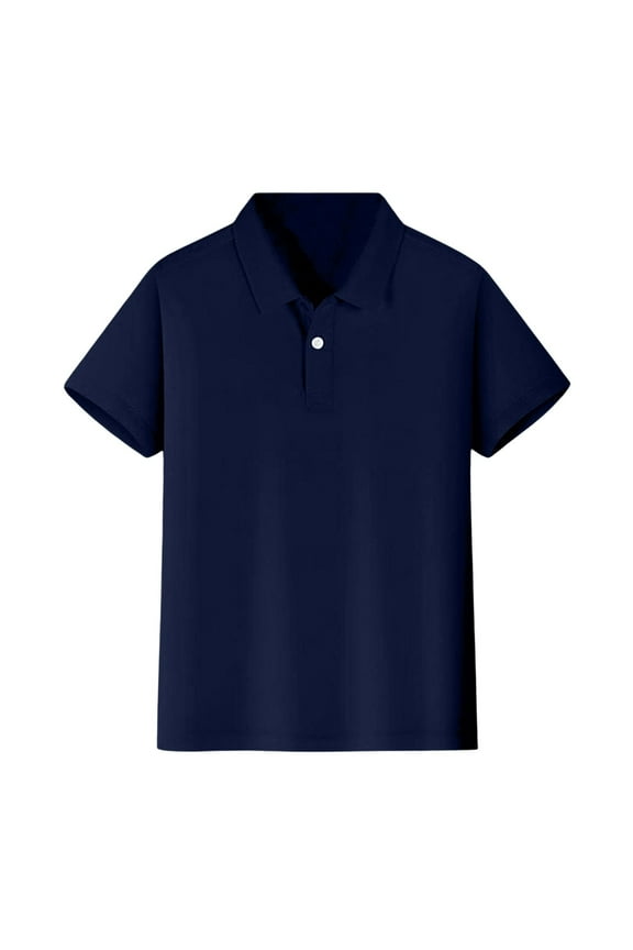 Big Boys School Uniform Short Sleeve Polo Shirt, Solid Color School Uniform Tween Boys Summer Tops Breathable Button Up Shirt Boys(Navy,10-12 Years)