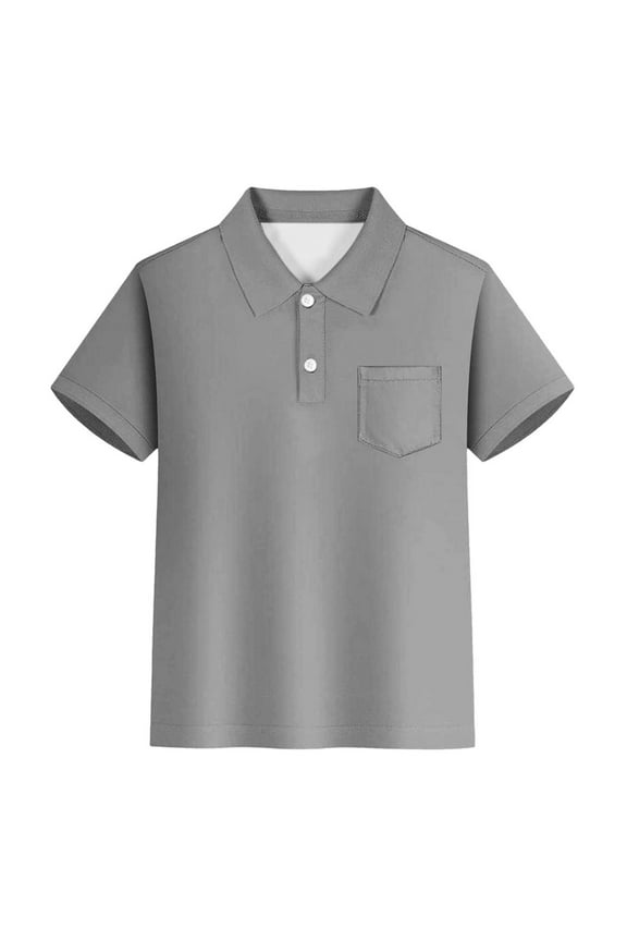 Big Boys Short Sleeve Pique Polo, Solid Color Performance Golf Shirts Teen Classic Pique Polo with Collar, Front Button Closure Hawaiian Shirt for Kids(Grey,13-14 Years)