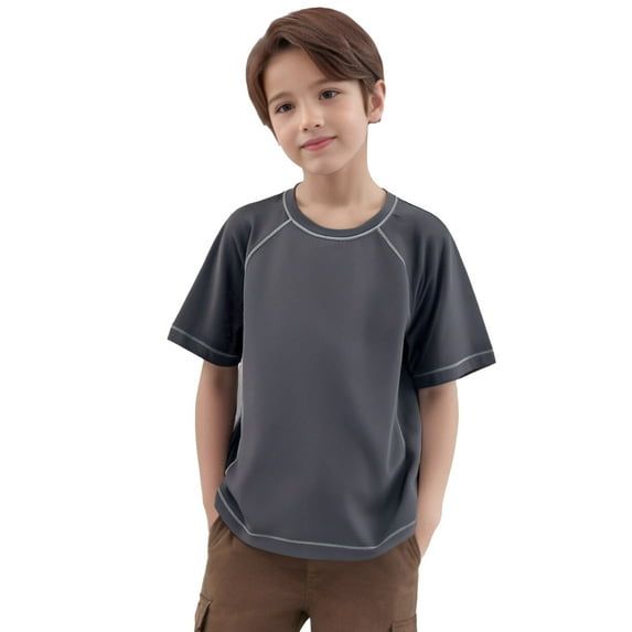 Razzly Big Boys' Tops,Solid Color Boys T Shirts Short Sleeve Cotton T Shirts for Kids Tween Boys Athletic Shirt Kids Summer T Shirts(Grey,11-12 Years)