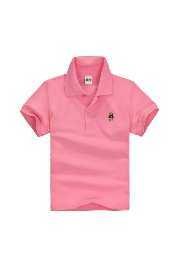 Big Boys Uniform Pique Polo Shirt, Solid Color Sport Boys Polo Shirts Tween Tops Short Sleeve Button Closure Boys Short Sleeve Shirt(Pink,11-12 Years)