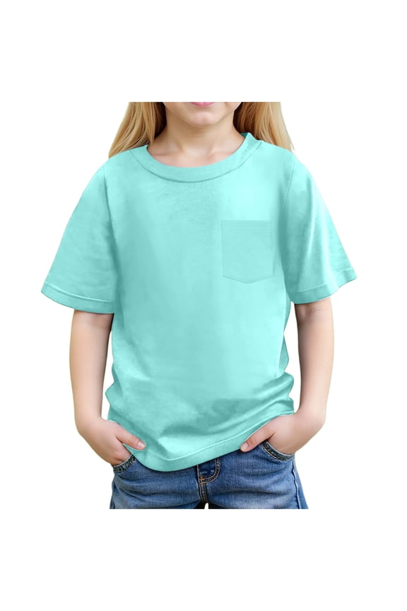 Big Girls Shirts for Girls, Solid Color Kids Graphic T Shirts Short Sleeve Shirt Girls Cotton T Shirts Girl Basics T Shirts Kids Summer T Shirts(Sky Blue 8-9 Years)