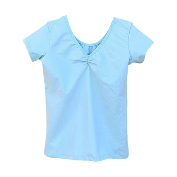 Razzly Big Girls Shirt for Kid, Solid Color Leotard Graphic Shirt Cotton T Shirts Girl Child Basics T Shirts Summer Shirt(Blue,8-9 Years)