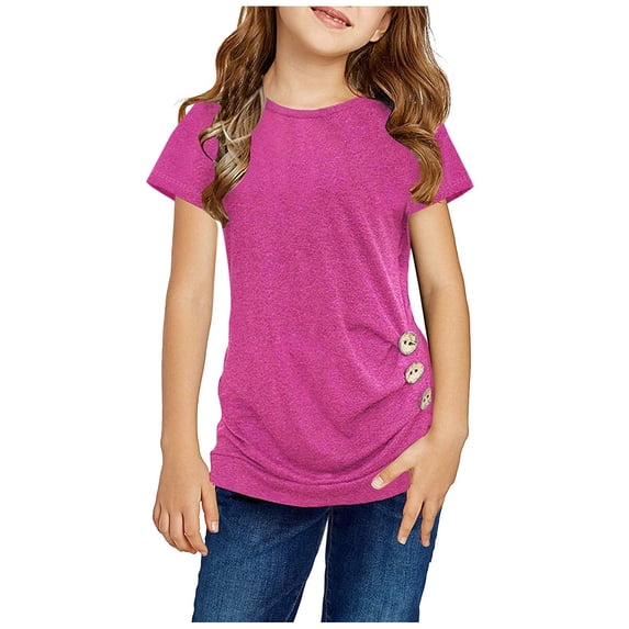 Razzly Big Girls' Shirts, Solid Color Girls Graphic Shirts Girls Short Sleeve T Shirts Kids Summer Tops Crewneck Kids Cotton Tshirt Basics T Shirt Kid Summer Clothes(Hot Pink 12-13 Years)