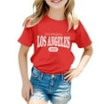 thumbnail image 1 of Razzly Big Girls Short Sleeve Graphic T-Shirts for Kids, Los Angeles Girls Summer Graphic Tee Cotton Soft Shirts Print Youth Short Sleeve T-Shirt Cotton Shirt Girls Basics Tshirt(Red 11-12 Years), 1 of 4
