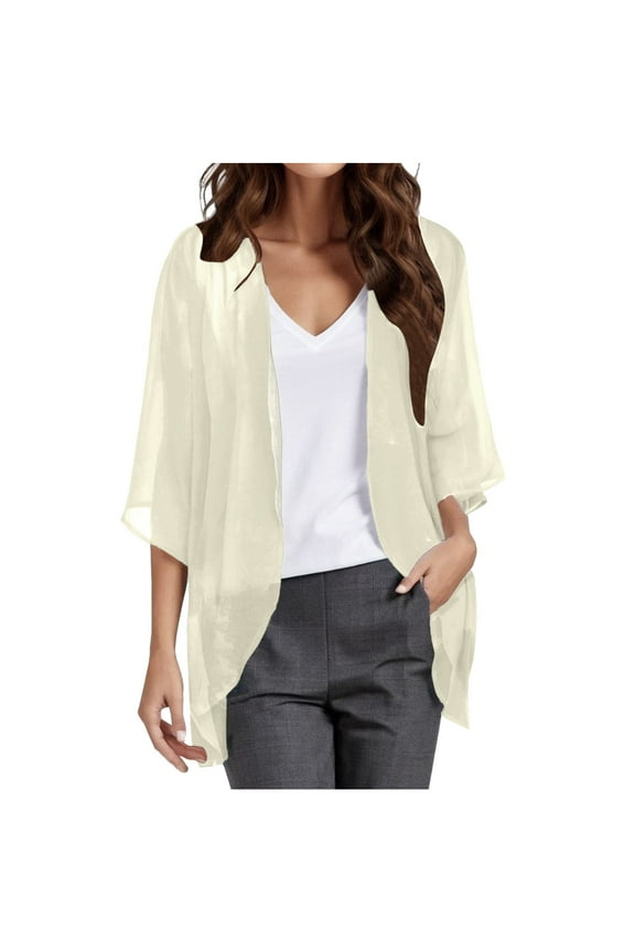 Big And Tall Cardigan Sweaters Fall Cardigans for Women Womens Button Front Sweater Tan Sweater Women Women's plus Size Sweaters Womens Solid Elegant Puff Sleeve Chiffon Cardigan(Khaki,3XL)