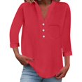 thumbnail image 1 of Razzly Button up Blouse for Women Tunic Top Women Button Shirt Women Half Tee Tie Shirts for Women No Shirt Women Three Quarter Sleeve Tops for Women Long Sleeve Knit Womens Relaxed T Shirts(Red,XL), 1 of 7