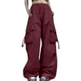 thumbnail image 1 of Razzly Cargo Pants Woman Relaxed Fit Baggy Clothes Black Pants High Waist Zipper Slim Drawstring Waist With Pockets Loose Plus Size Women Dressy Casual Teen Sweatpants Linen Pants Women(Wine,5XL), 1 of 4