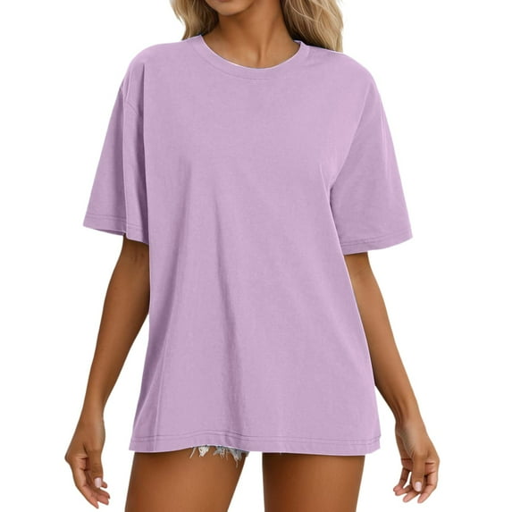 Razzly Casual Women's T-Shirts Comfortable Short Sleeve Basic Tops for Everyday Use Ideal for Spring and Summer Fashion(Light Purple,XL)
