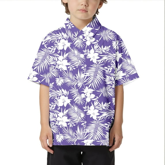 Razzly Child Boys' Clothes, Hawaiian Uniform Shirts Little Boys Teen Boys Dress Shirt Youth Button Down Shirt Boys Summer Clothes(Purple,3-4 Years)