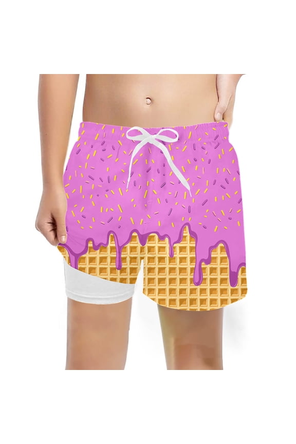 Child Boys Swimwear Swim Trunks with Print Design Comfortable Elastic Waist for Beach Pool Summer Activities(Purple,8 Years)