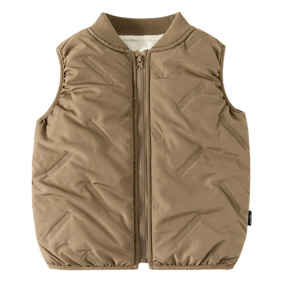 Razzly Child Boys Thermal Vest Lightweight Breathable Quilted Sleeveless Jacket for Outdoor Active Wear with Stand Collar and Pockets(Khaki,3-4 Years)