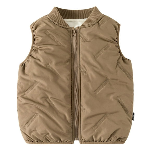 Razzly Child Boys Thermal Vest Lightweight Breathable Quilted Sleeveless Jacket for Outdoor Active Wear with Stand Collar and Pockets(Khaki,7-8 Years)