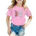 thumbnail image 1 of Razzly Child Girls Patriotic Short Sleeve Tshirt 4th of July Independence Day Flag Print Tee Comfortable Casual Summer Top for Toddler Kids(Pink,7-8 Years), 1 of 4