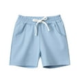 thumbnail image 1 of Razzly Child Summer Small Children's Stretch Waist Tie Shorts With Mesh Ventilation Pure Color Five Inch Mid Length Casual Shorts Boys under Shorts Overall Shorts for Boys(Light Blue,5-6 Years), 1 of 8