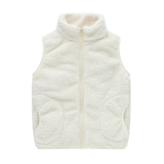 Razzly Child Toddler Girls Jacket Zip Up Coat Warm Winter Kids Outwear Soft Lightweight Solid Vest(White,4-5 Years)