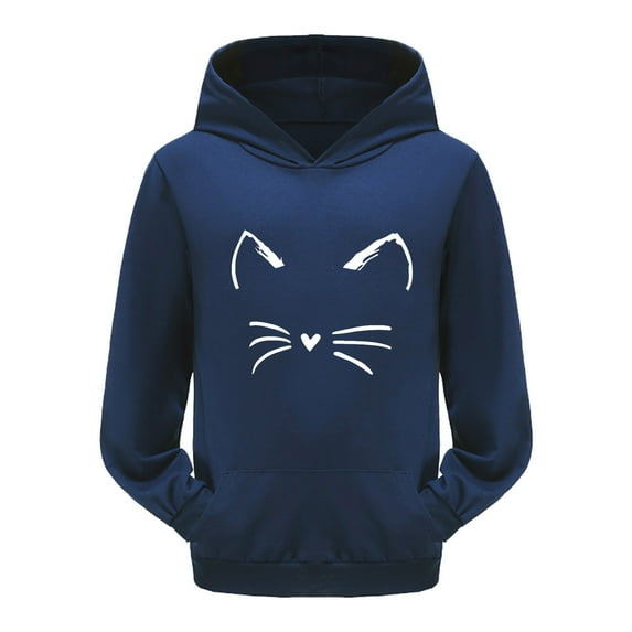 Razzly Child Trendy Girls Hoodies Warm Pullover Long Sleeve Cartoon Print Sweatshirts for Kids Comfortable Sportswear(Navy,3-4 Years)