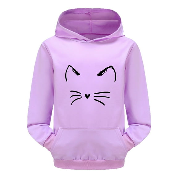 Razzly Child Trendy Girls Hoodies Warm Pullover Long Sleeve Cartoon Print Sweatshirts for Kids Comfortable Sportswear(Purple,9-10 Years)