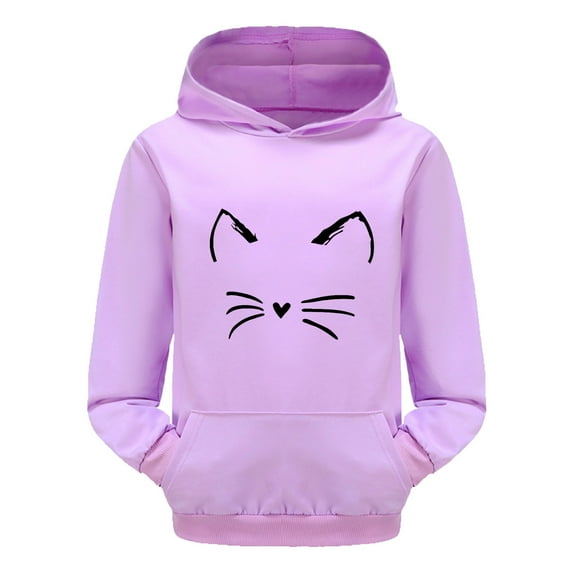 Razzly Child Trendy Girls Hoodies Warm Pullover Long Sleeve Cartoon Print Sweatshirts for Kids Comfortable Sportswear(Purple,9-10 Years)