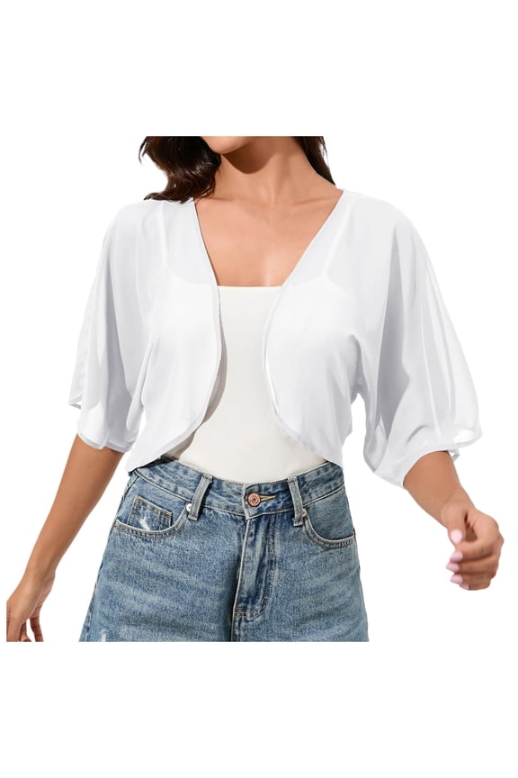 Clothes Women Knit Long Sweater Womens Duster Cardigan Open plus Womens Long Cardigan with Pockets Women Chiffon Open Front 3/4 Sleeve Cropped Cardigan Lightweight Sheer Tops For(White,L)