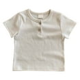 thumbnail image 1 of Razzly T Shirts Boy,Solid Color Henley Collar Kid Short Sleeve Youth Cotton Tshirt Boys Athletic T Shirt Boys Summer Outfits(Beige,3-6 Months), 1 of 2