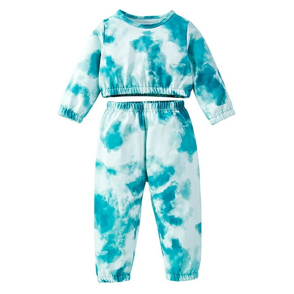 Razzly Toddler Girls Long Sleeve Tie Dye Hoodie Tops And Pants 2PCS Outfits Clothes Set For Children Kids Fall Winter Clothes Baby Girl Clothes Baby Girl Swaddling(Sky Blue,6-12 Months)