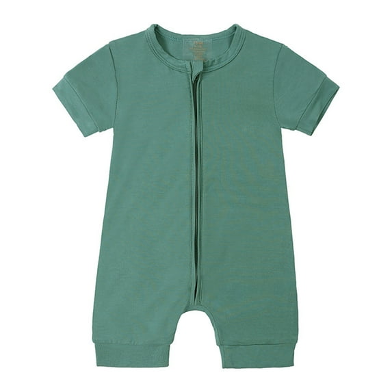 Razzly Unisex Baby Rompers Jumpsuits Short Sleeve Zipper Pajamas for Toddler Sleepwear Summer Outfit(Dark Green,3-6 Months)