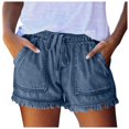 thumbnail image 1 of Razzly Jeans Denim Bandage Pocket Bottom Tassel Casual Pants Shorts Female Womens Pants Women Pants Casual Set Business Casual Pants for Women Petite Straight Leg Beach Pants for(Dark Blue,XL), 1 of 6