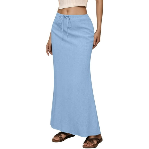 Razzly Linen Skirt Knit Skirt Maternity Skirts for Women plus Size Tennis Skirt Long Pleated Skirt Leather Skirt Maternity Skirts Corduroy Skirts for Women Knee Length Drawstring Skirt(Sky Blue,S)