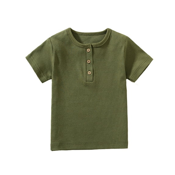 Razzly Little Boys T Shirts Kids,Solid Color Henley Collar Football Short Sleeve Shirts for Toddler Cotton Tee Child Boys Athletic T Shirt Summer Kids Clothes(Army Green,6-7 Years)