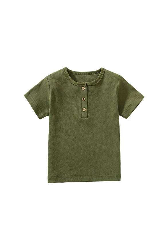 Little Boys T Shirts Kids,Solid Color Henley Collar Football Short Sleeve Shirts for Toddler Cotton Tee Child Boys Athletic T Shirt Summer Kids Clothes(Army Green,6-7 Years)