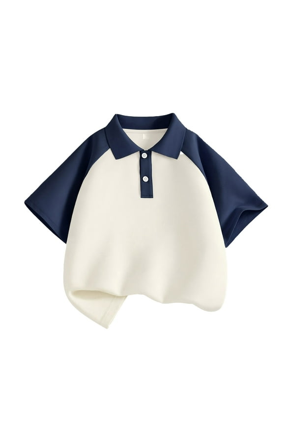 Little Boys Golf Polo Shirts, Color Block Tennis Pique Shirts for Kids Child Performance Polo Shirt Moisture Wicking Hawaiian Shirts for Kid(Navy,5-6 Years)