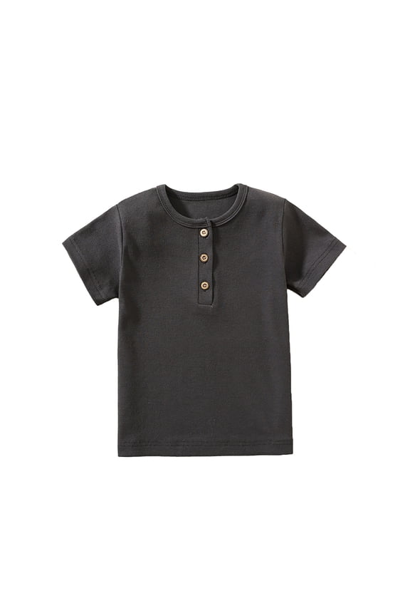 Little Boys T Shirts Kids,Solid Color Henley Collar Boys Short Sleeve T Shirts Cotton Shirt for Boys Child Athletic Shirts Boys Boy Summer Clothes(Dark Gray,4-5 Years)