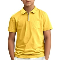 Razzly Little Boys Uniform Pique Polo Shirt, Solid Color Golf Shirts for Boys Child Boy Summer Clothes Soft & Comfortable Boys Plaid Button-Down Shirt(Yellow,3-4 Years)