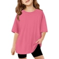 thumbnail image 1 of Razzly Little Girls Kids T Shirts, Solid Color Graphic Shirts Cotton Tshirt Child Toddler Soft Basic T-Shirts Girls Summer Shirts(Hot Pink,7-8 Years), 1 of 6