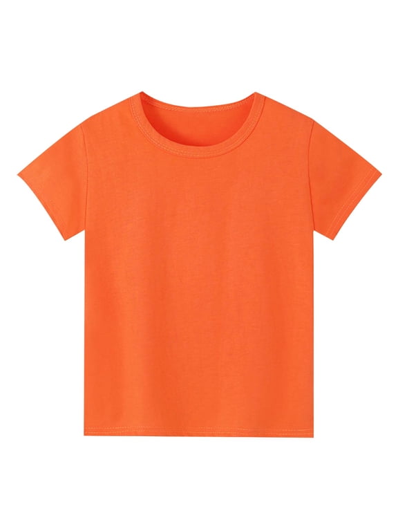 Little Girls Kids Tees, Solid Color Girls Graphic T Shirt Girls Athletic Shirts Short Sleeve Youth Cotton Tshirt Kids Basic T-Shirts Summer Shirts for Teens(Orange 7-8 Years)