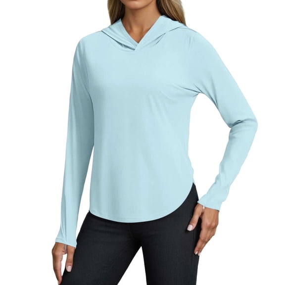 Razzly Long Sleeve Women Running Shirt Ladies Athletic Wear Light Long Sleeve Women Shirt Polyester Spandex Women's Athletic Tops Women's Fitness High Elasticity Quick Drying Yoga Running Sun(Blue,L)