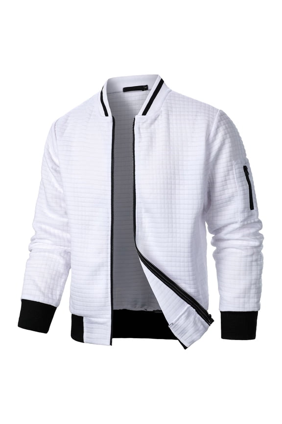 Men Male Solid Color Autumn And Winter Long Sleeve Jacket Coat Square Plaid Zipper Cardigan Sweatshirt Rain Jacket Bad Lands Jacket Men's Jacket down Coat Coats Long Jackets for Men(White,S)