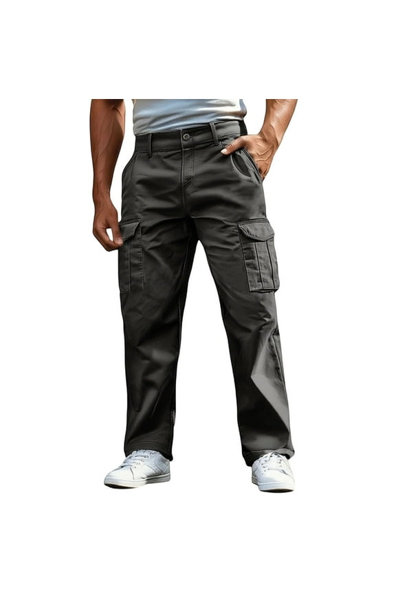 Men's Casual Cargo Pants With Pockets Comfortable Loose Fit Workwear Trousers For Outdoor Daily Wear Durable Stretch Fabric Mens Pants Straight Fuzzy 12 Sock Star Apparel Fuzzy Big(Grey,S)