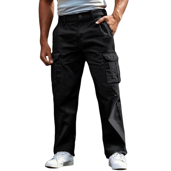 Razzly Men's Casual Cargo Pants With Pockets Comfortable Loose Fit Workwear Trousers For Outdoor Daily Wear Durable Stretch Fabric Mens Pants Straight Fuzzy 12 Sock Star Apparel Fuzzy Big(Black,XXL)