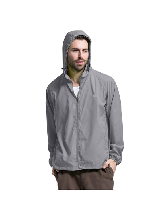 Men's Casual Jackets Lightweight Packable Rain Jacket Windproof Outdoor Rain Gear Travel Hiking Cycling Raincoat with Hood(Silver,M)