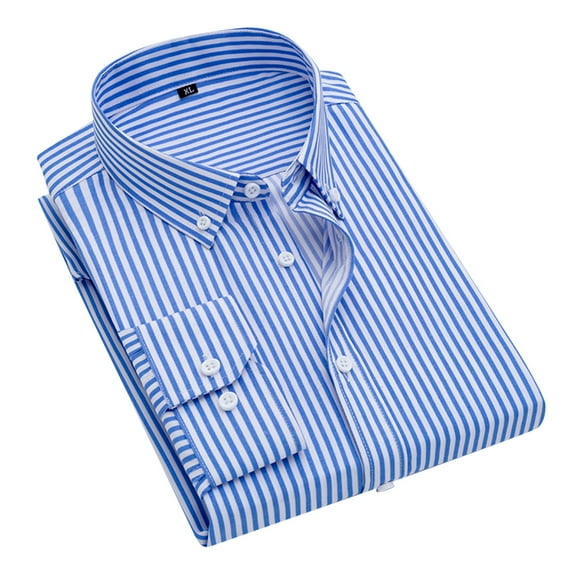 Razzly Men's Casual Long Sleeve Shirt Non Ironing Comfortable Breathable Work Striped Lattice Design Formal Relaxed Fit(Light Blue,4XL)