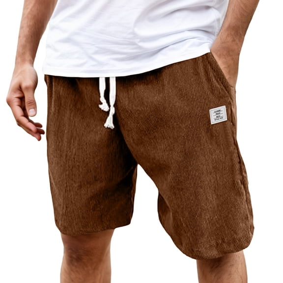 Razzly Men's Casual Shorts Breathable Corduroy Pants For Daily Leisure Pocket Design Straight Fit Ideal For Spring Summer Autumn Comfortable And Versatile Mens Shorts with Pockets Athletic(Coffee,L)