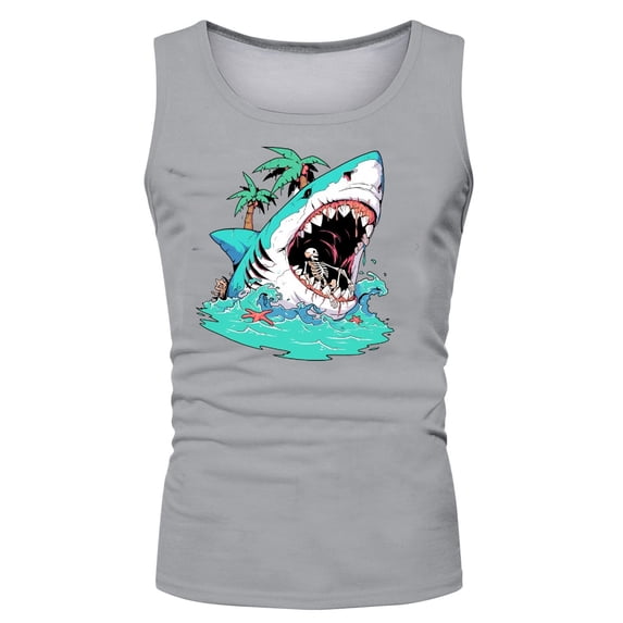 Razzly Men's Casual Tank Tops - Floral Print Sleeveless Shirt for Spring Summer Lightweight Breathable T-shirt for Everyday Wear(Grey,L)