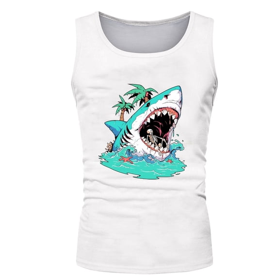 Razzly Men's Casual Tank Tops - Floral Print Sleeveless Shirt for Spring Summer Lightweight Breathable T-shirt for Everyday Wear(White,4XL)