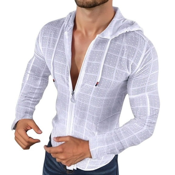 Razzly Men's Casual Zip Up Hoodie Long Sleeve Lightweight Sweatshirt Stylish Outdoor Active Wear Slim Fit Jacket(White,M)